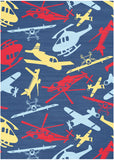 IMA06 Imagination Kids Indoor Rug - Airplane & Helicopter Design, Machine Washable & Non-Skid Safety