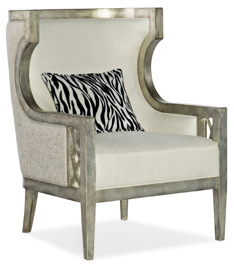 Hooker Furniture Sanctuary Debutant Wing Chair With Metallic Jewel Frame, Mixed Performance Fabrics & Zebra Pillow — Luxe Statement Piece 5875-52005-95