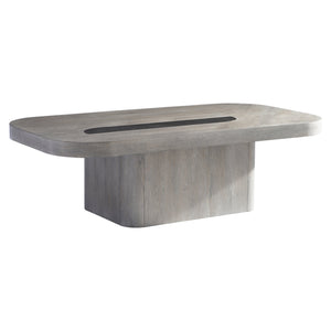 Bernhardt Bernhardt Marcato Cerused Greige Cocktail Table With Dark Graphite Metal Inlay — Modern Pedestal Style 497021