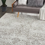 Nourison Damask DAS06 Machine Made Power-loomed Borderless Design Indoor Only Farmhouse Vintage Rug Ivory, White 100% Polyester 99446731302