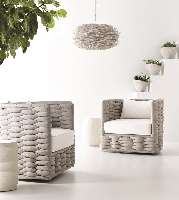 Bernhardt Bernhardt Wailea Nordic Gray Outdoor Swivel Chair With 360° Oyster Base, Soft-Knit Weatherproof Weave - Made to Order OP213SC
