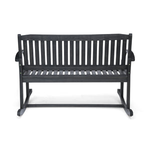 English Elm Christopher Knight Home® - Patio Acacia Wood Rocking Loveseat with Armrests — Handcrafted 2-Person Porch Bench, Slatted Comfort DARK GREY 62267.00DGRY