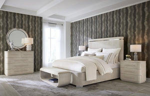 Hooker Furniture Modern Mood King Panel Bed With Oak Veneer & Pewter Inlay — Modern Contemporary Statement Piece Light Brown 6850-90266-80