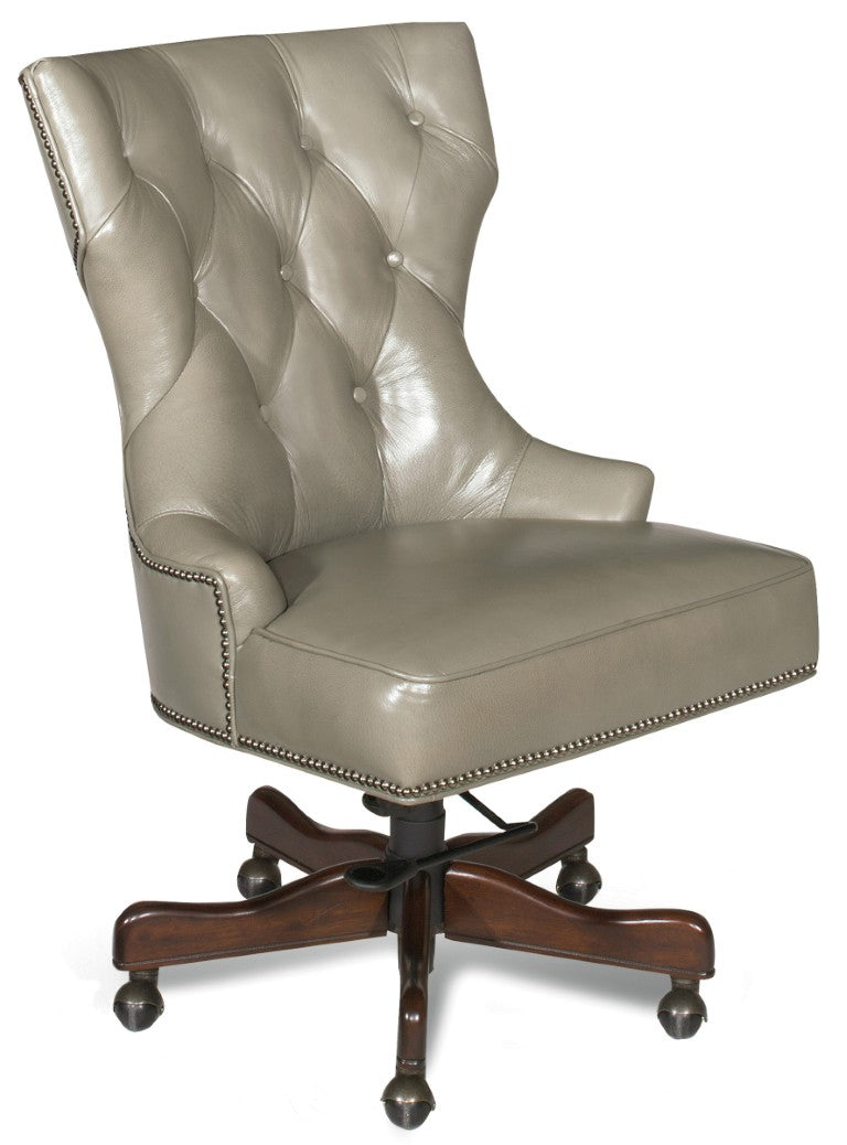 Hooker Furniture Primm Executive Swivel Tilt Chair In Semi-Aniline Top-Grain Leather With Dark Walnut Trim, Ergonomic Luxury Beige EC379-096