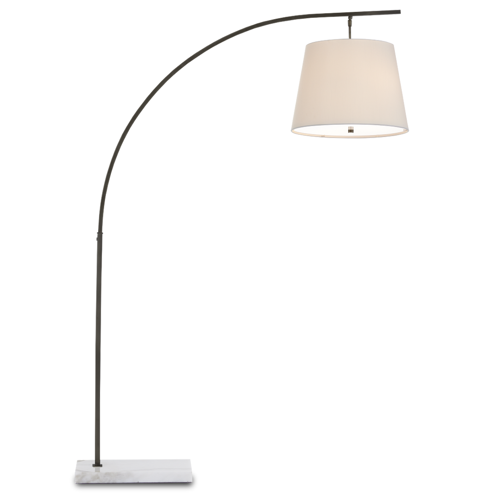 Cloister Modern Bronze Floor Lamp with Elegant Arc Design and White Linen Shade for Contemporary Spaces