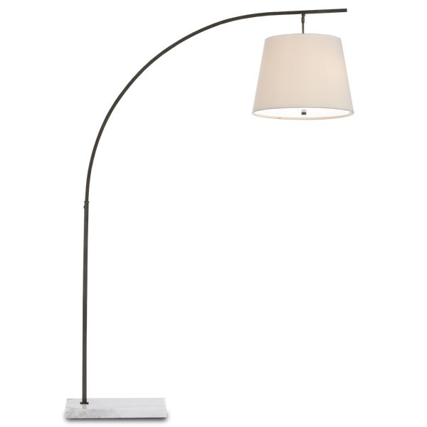 Cloister Modern Bronze Floor Lamp with Elegant Arc Design and White Linen Shade for Contemporary Spaces