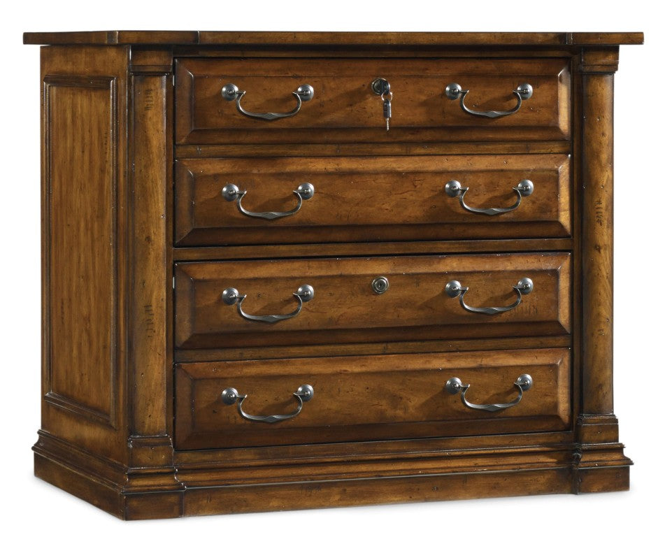 Hooker Furniture Tynecastle Chestnut Lateral File Cabinet With Locking Drawers, Aged Copper Handles, Anti-Tilt Mechanism 5323-10466