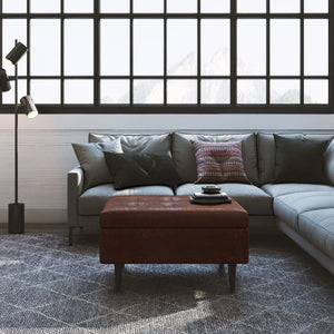 English Elm Shay Mid Century Small Storage Ottoman Coffee Table - Tufted Distressed Faux Leather Charm B136P159262-GIGA