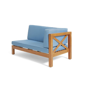 English Elm Brava Outdoor Acacia Corner Bench Set with Coffee Table for Patio Entertaining Blue 57968.00BLU