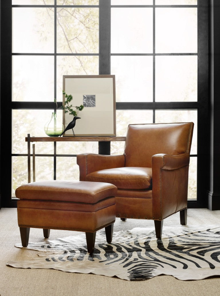 Hooker Furniture Jilian Club Chair With Caramel Aniline Top-Grain Leather, Bronze Nailhead Trim & Solid Wood Legs Medium Brown CC419-085