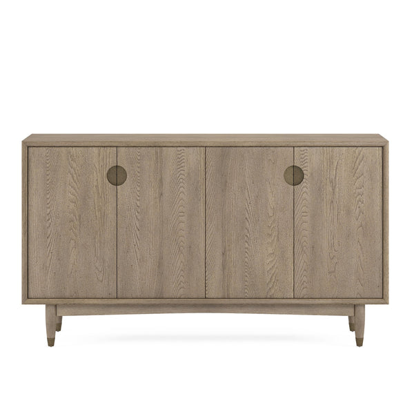 A.R.T. Furniture Finn Credenza: Mid-century Modern Buffet With Soft-close Doors, Gold Accents & Adjustable Shelves Light Brown Parawood Solids,Elm Veneer,Metal 313252-2803