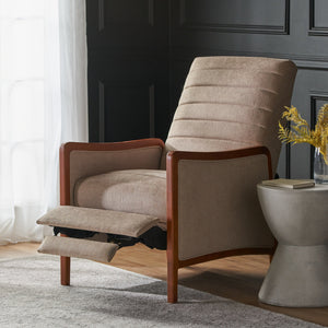 English Elm Christopher Knight Home® - Mid Century Modern Sand Fabric Recliner with Channel Stitch & Birch Wood Frame, Pushback Comfort 70451.00FSND