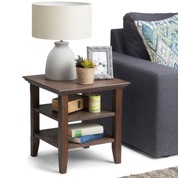 English Elm Acadian End Table - Handcrafted Farmhouse Brown Wood Accent With Two Open Shelves For Storage B136P159688