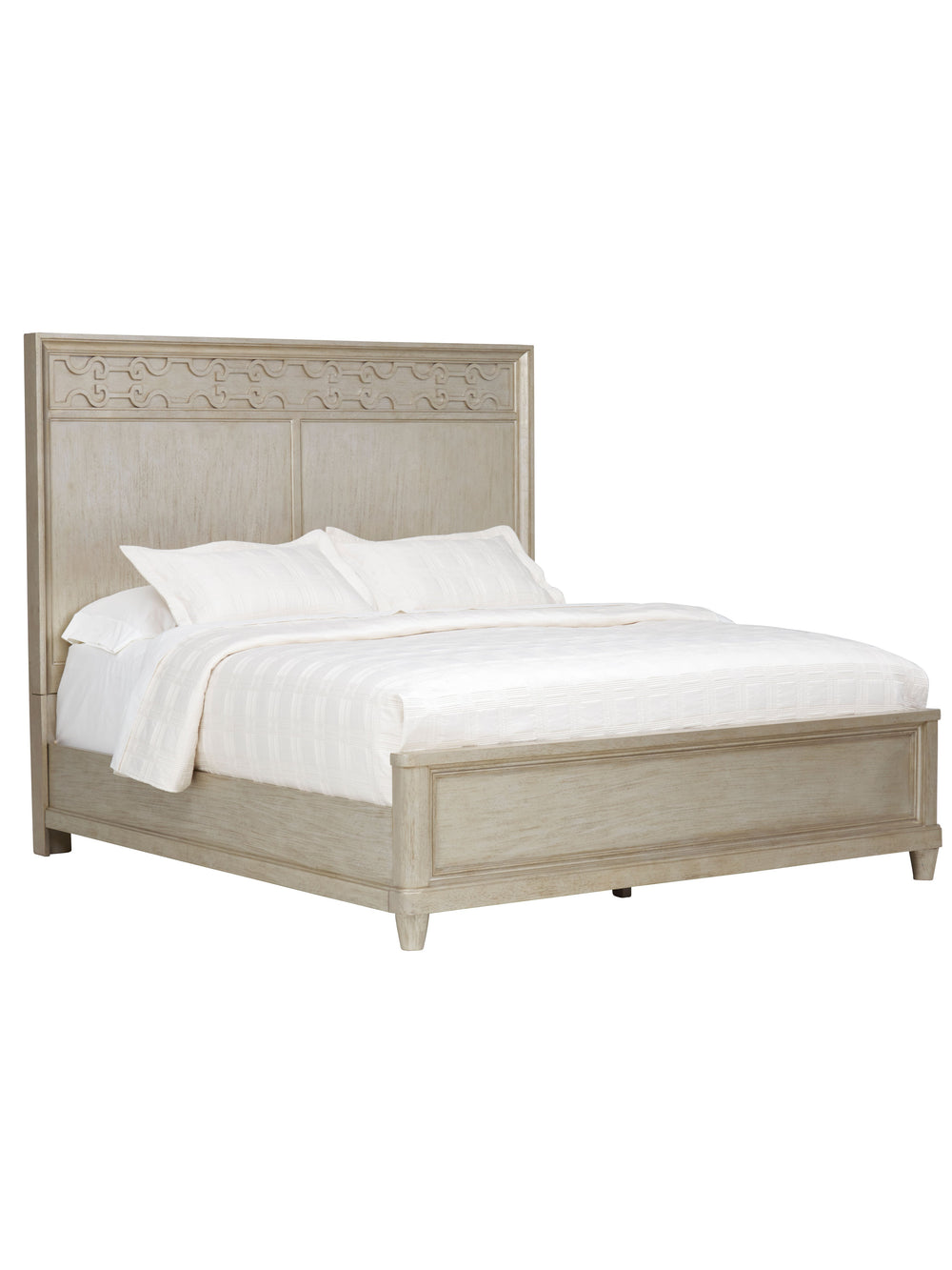 A.R.T. Furniture Morrissey King Cashin Panel Bed – Elegant Bezel Finish, Lyre Shaped Headboard & Transitional Style Silver, Silver Parawood Solids,Primavera Veneers 218156-2727