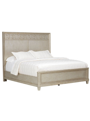A.R.T. Furniture Morrissey King Cashin Panel Bed – Elegant Bezel Finish, Lyre Shaped Headboard & Transitional Style Silver, Silver Parawood Solids,Primavera Veneers 218156-2727