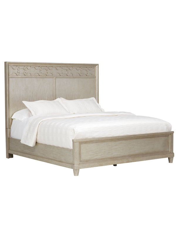 A.R.T. Furniture Morrissey King Cashin Panel Bed – Elegant Bezel Finish, Lyre Shaped Headboard & Transitional Style Silver, Silver Parawood Solids,Primavera Veneers 218156-2727