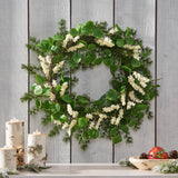 Christopher Knight Home® - Noble House - Leigh 25.5" Eucalyptus and Pine Artificial Wreath with Berries Green and White