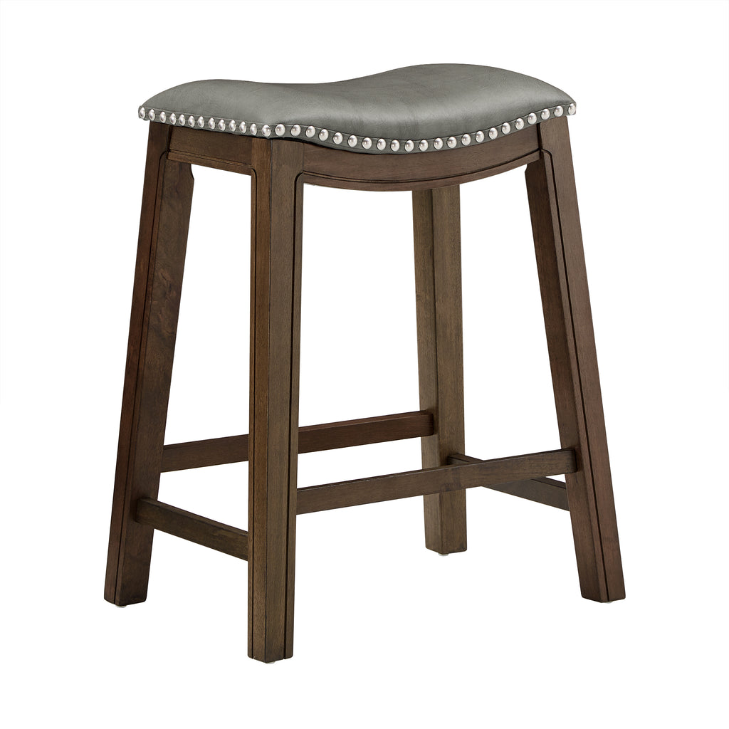 Homelegance By Top-Line Hugues Faux Leather Saddle Seat Backless Stool Grey Rubberwood