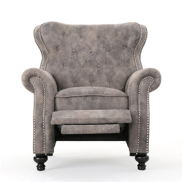 English Elm Christopher Knight Home® - Accented Push Back Recliner Chair with Rolled Arms and Copper Accents, Plush Cocooning Support, Sturdy Design Brown Gray 57337.00MF