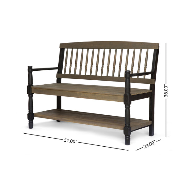 English Elm Imperial Solid Acacia Wood Farmhouse Bench with Lower Shelf for Entryway 62539.00SGRYBLK
