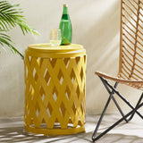 Christopher Knight Home® - Noble House - Selen Outdoor 14 Inch Diameter Matte Yellow Iron Side Table