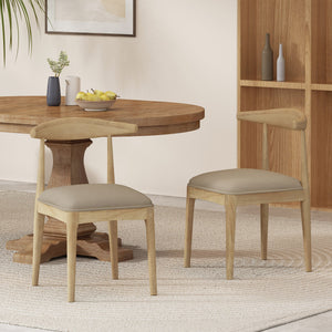 English Elm Dining Chair Set of Two Rubberwood Upholstered Seats Mid-century Modern Open Back Style Linen 74526.00PEBLN