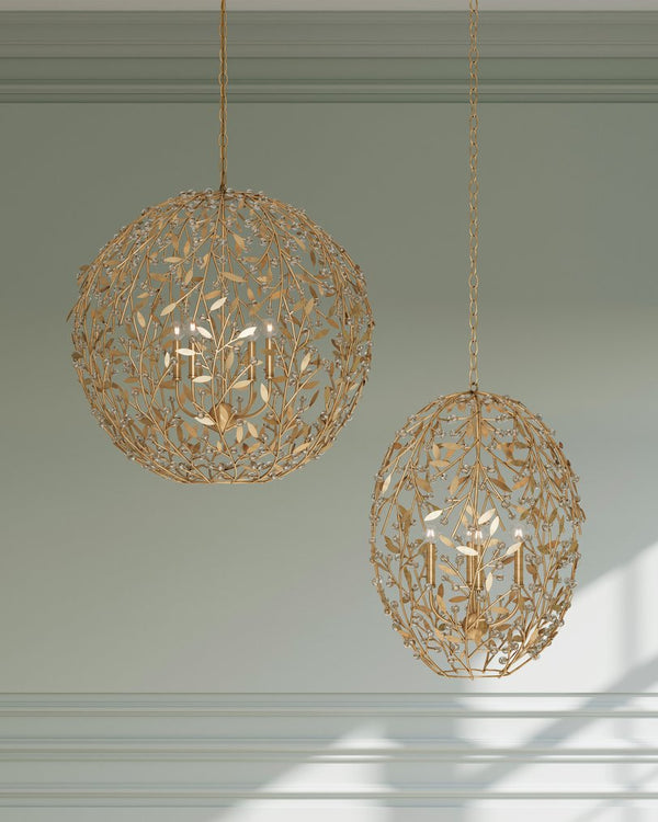 Currey & Company Secret Garden Gold Orb Chandelier - Elegant Biophilic Lighting With Handcrafted Crystal Accents Gold Crystal ,Wrought Iron 9000-1289-currey-company