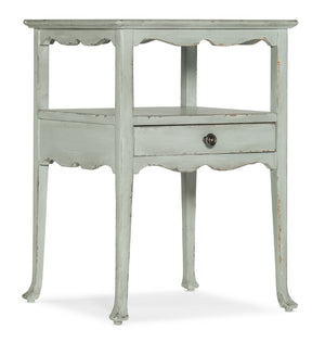 Hooker Furniture Charleston Coastal-Inspired One-Drawer Accent Table With Scalloped Trim, Self-Closing Drawer, Shelf Light Blue 6750-50005-40