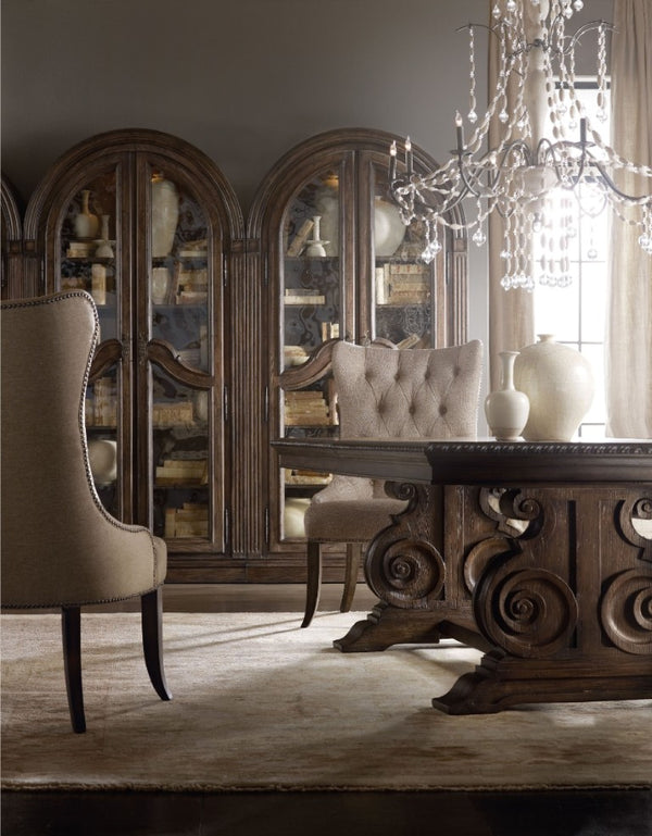 Rhapsody Rustic Walnut Curio Cabinet With Seeded Glass, Touch Light