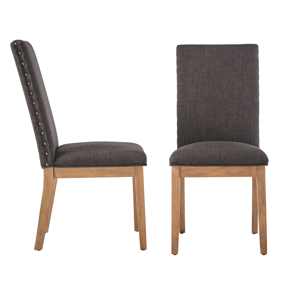 Homelegance By Top-Line Marsean Nailhead Accent Parson Linen Dining Chairs (Set of 2) Natural Rubberwood