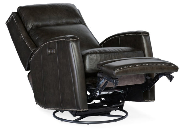 Hooker Furniture Declan Power Swivel Glider Recliner In Brindisi Trinita Leather With Usb, Nailhead Trim & Ergonomic Support Brown RC251-PSWGL-089