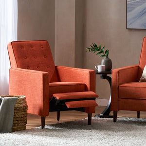 English Elm Christopher Knight Home® - Fabric Recliner Chair Mid-Century Modern Pushback Single Sofa with Tufted Cushion, Birch Legs, Cozy Comfort Orange 60741.00MORG