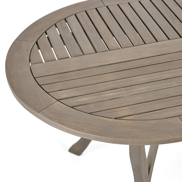 English Elm Acacia Wood Oval Outdoor Dining Table Weathered Gray Slatted Top Seats Six 62917.00GRY
