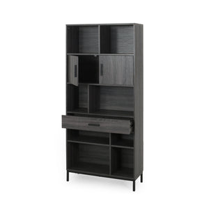 English Elm Christopher Knight Home® - CUBE Contemporary Cube Unit Bookcase in Grey Oak with Faux Wood, Iron Legs, Shelves, Drawer & Cabinets 66446.00