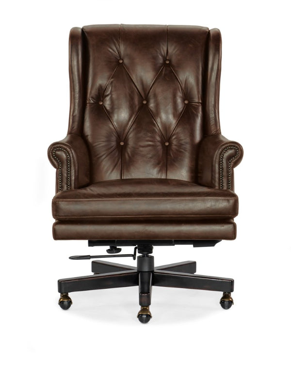 Hooker Furniture Charleston Executive Swivel Tilt Chair In Old Saddle Cocoa Leather With Tufting, Nailhead Trim & Casters Brown EC110-088
