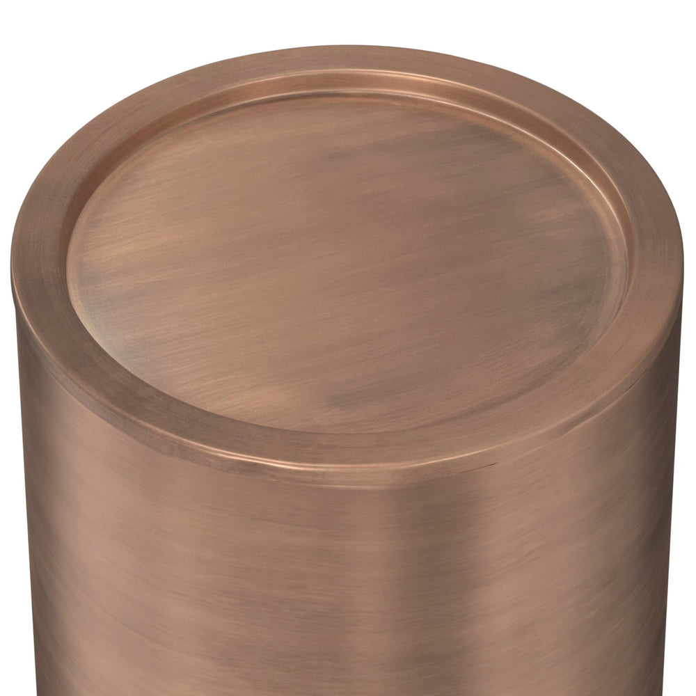 English Elm Corbin Handcrafted Metal Side Table in Antique Copper Finish — Industrial Round Cylinder End Table, 16" diameter x 21" high Bronze B136P158994