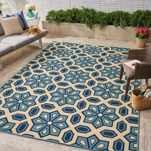 Christopher Knight Home® - Noble House - Elvina Indoor Geometric 8 X 11 Area Rug, Ivory and Blue