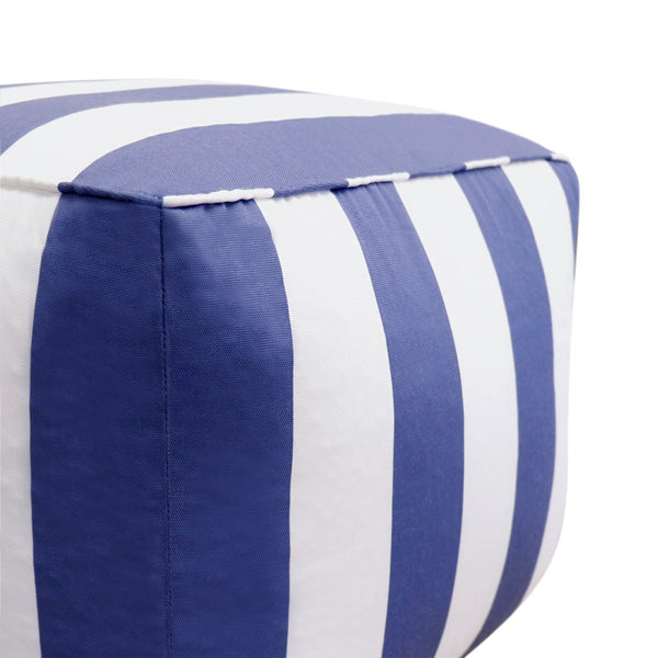 Pasargad Galaxy Collection Striped Pouf In White/Blue – Stylish, Durable Seating For Any Space White Polyester Ptpf-425