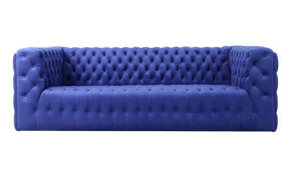 Pasargad Home Vicenza Collection Velvet Tufted Sofa - Bold Comfort With Timeless Transitional Style Blue Velvet Sofa-310-3n