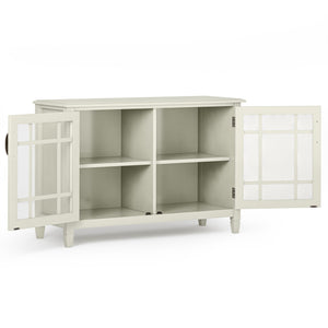 English Elm Connaught Low Storage Cabinet - Timeless Antique White Charm With Glass Doors & Adjustable Shelves B136P158530