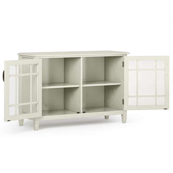 English Elm Connaught Low Storage Cabinet - Timeless Antique White Charm With Glass Doors & Adjustable Shelves B136P158530