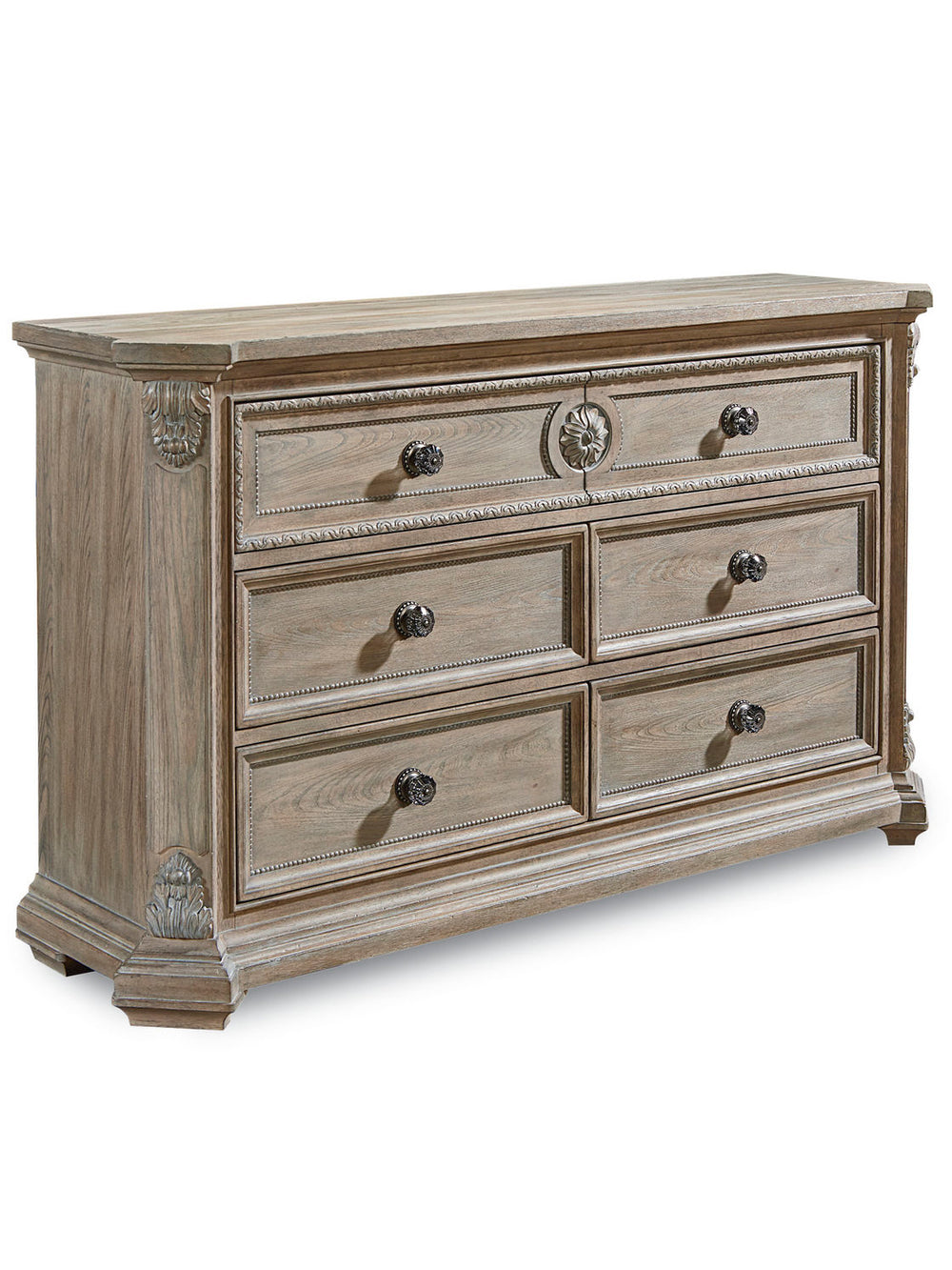 A.R.T. Furniture Arch Salvage Grayson Dresser - Elegant New Traditional Design With 6 Cedar-lined Drawers & Accents Brown, Gray Elm And Parrawood Solids,Cathedral Elm Veneers,Metal,Acrylic 233130-2802