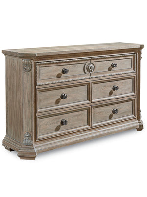 A.R.T. Furniture Arch Salvage Grayson Dresser - Elegant New Traditional Design With 6 Cedar-lined Drawers & Accents Brown, Gray Elm And Parrawood Solids,Cathedral Elm Veneers,Metal,Acrylic 233130-2802