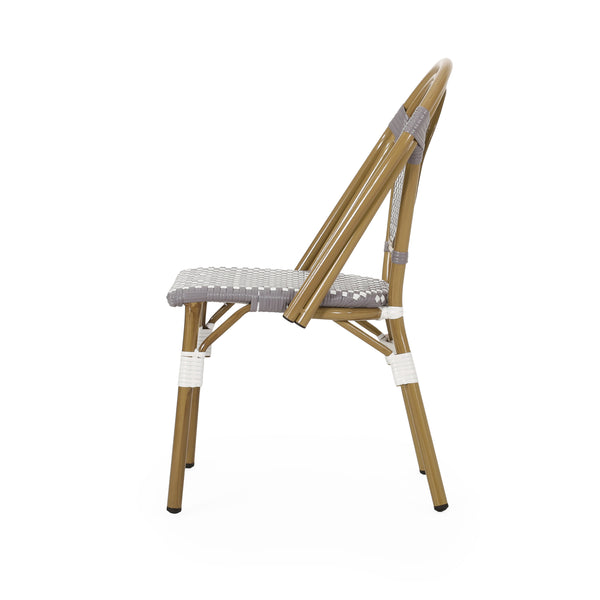 English Elm French Bistro Outdoor Chair Set of 2 Handwoven Pe Rattan Aluminum Cafe Patio Seating 69959.00GRY