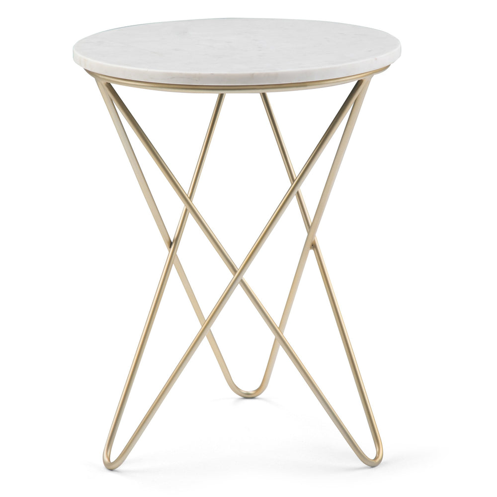 English Elm Gabon Marble Accent Table White Top with Gold Hairpin Legs — Modern End/Side Table, 18" H B136P159932