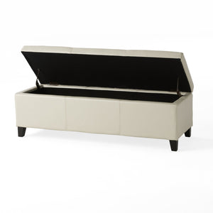 English Elm Glouster Bench Style Pu Leather Storage Ottoman with Soft Close Lid for Bedroom Ivory 57742.00IVY