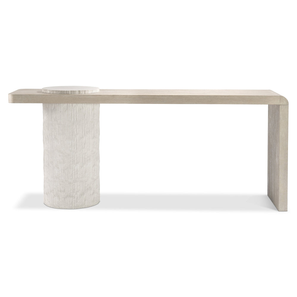 Bernhardt Bernhardt Sculptural Antibes Console Table, 76" Rustic Oak Waterfall Top & Pumice Concrete Pedestal 350911