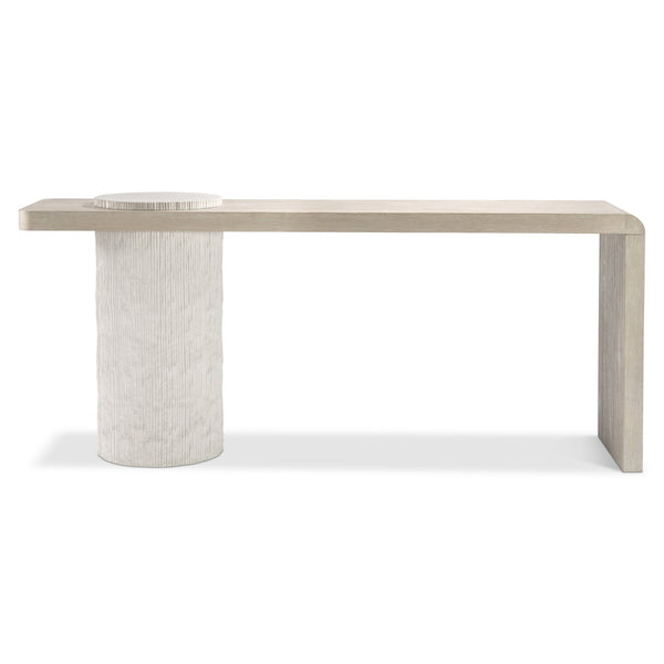 Bernhardt Bernhardt Sculptural Antibes Console Table, 76" Rustic Oak Waterfall Top & Pumice Concrete Pedestal 350911