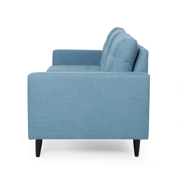 English Elm Jenny Button Tufted Waffle Stitch Fabric Sofa with Tapered Rubberwood Legs for Living Rooms 66890.00ABLU_66890.00BBLU