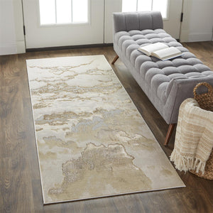 Feizy Rugs Aura Contemporary Abstract High-low Pile Rug In Gold And Champagne - Durable, Stylish Design For Any Space Ivory,Tan,Gray Polyester,Polypropylene Aur3727fbgegldi71